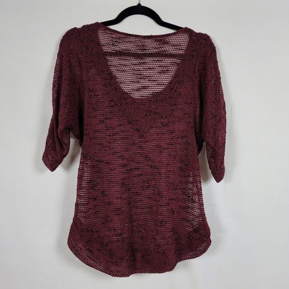 Vanity open knit large scoop neck embellished elbow sleeve rouched sweater - Picture 6 of 6